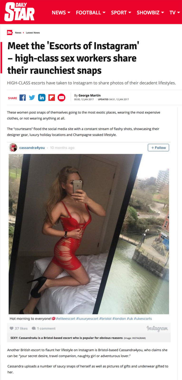 Daily Star Escorts of Instagram high class escort Cassandra