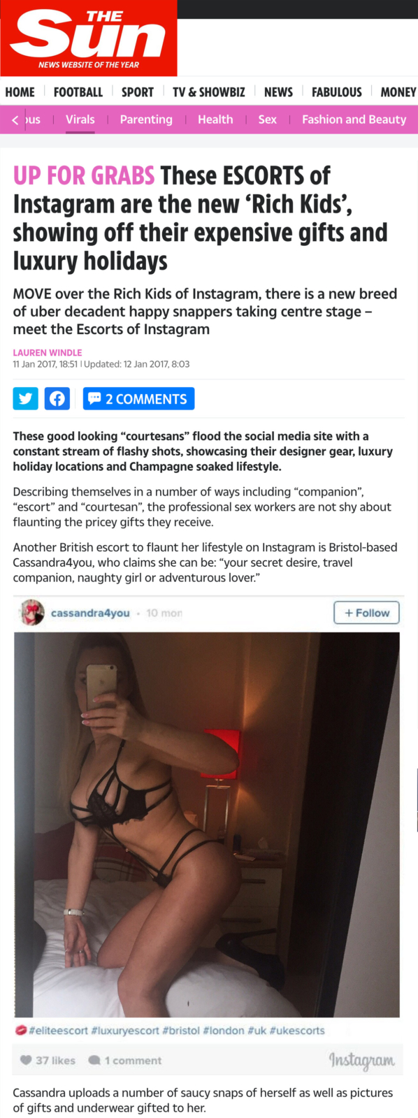 Escorts of Instagram high class escort Cassandra The Sun